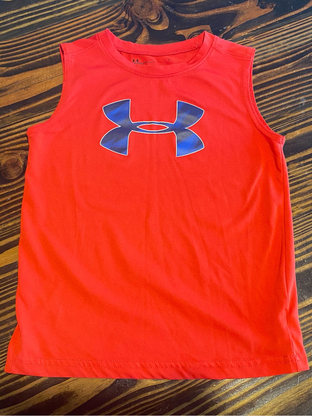 Under Armour Boys Red Tank Top with Blue Logo size 7